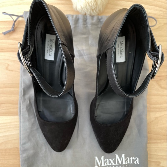 Max Mara black leather and suede pumps with ankle buckle sz 7 in good condition - Picture 2 of 7